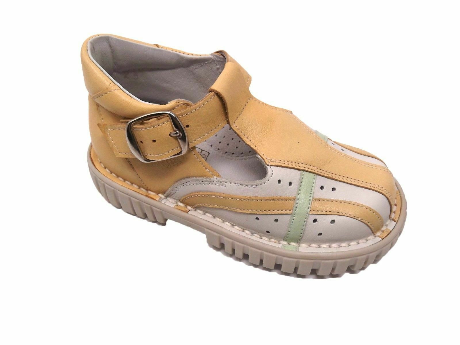 Zapato Niño Piel Marca Baby Pardo Color Beige Cuero Suela de goma