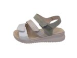 Amarpies Sandalias de Mujer Empeine: Textil/Suela: Poliuretano/Cierre Fácil/Cuña 3cm/Color Caqui y Beige