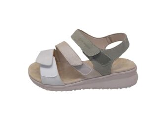 Amarpies Sandalias de Mujer Empeine: Textil/Suela: Poliuretano/Cierre Fácil/Cuña 3cm/Color Caqui y Beige